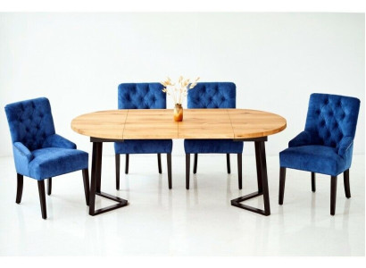 Runder Holz Esstisch Designer Blaue x4 Chesterfield Esszimmer Stühle 5tlg Set.